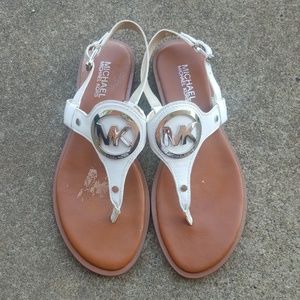 MK White Leather Thong Sandals